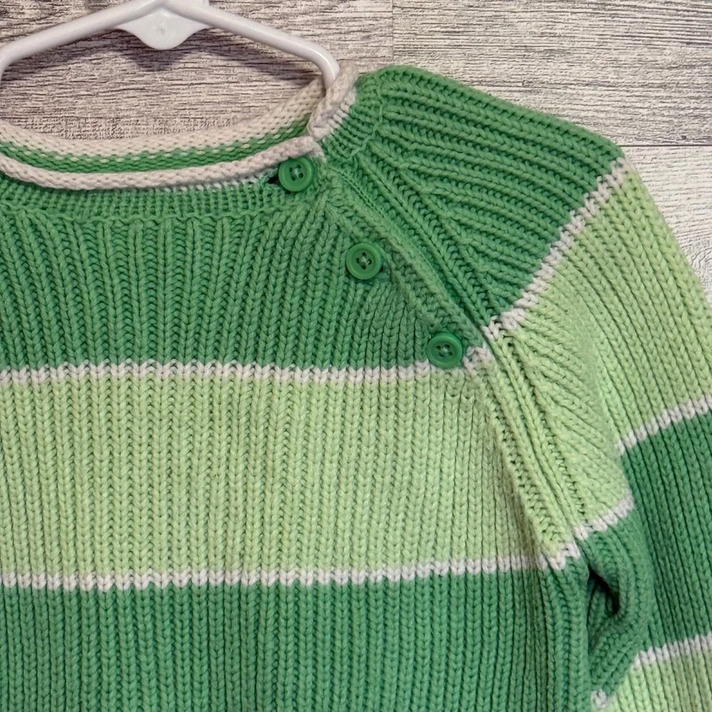 The Childrens Place Girls Green Striped Knit Sweater Sz-4T Buttons, Soft, Cozy‎